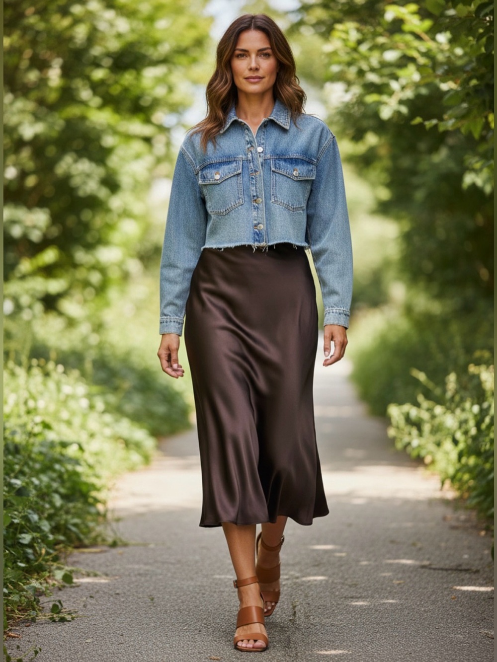 H&M Divided Dark Brown Satin Midi Skirt, Size 6 - Picture 5 of 8